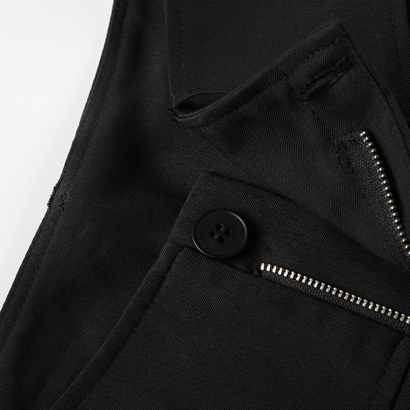 Europeiska & Amerikanska Minimalistiska Svarta Smickrande Lågmidjade Raka Ben Vardagsbyxor