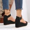 Fashion 2025 Summer Women's Wedges Casual High Heels Sandals New Round Toe Buckle Shoes Ladies Solid Platform Sandals Casual Women Shoes