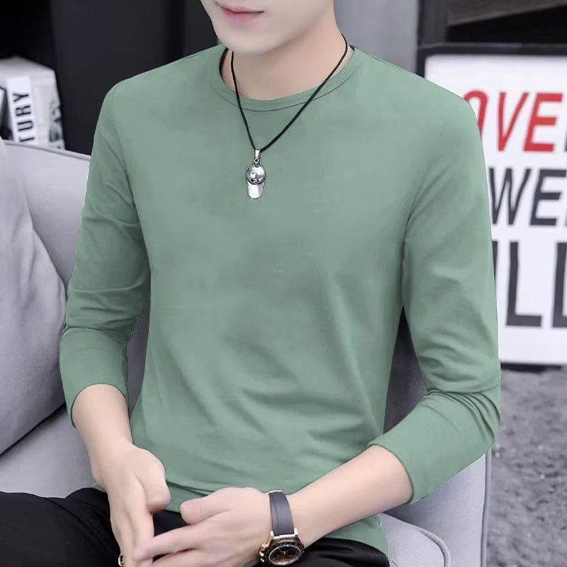 Men's Crew Neck Long Sleeve Slim Fit Pullover – Plus Size Solid Color Casual T-Shirt for Spring & Autumn.
