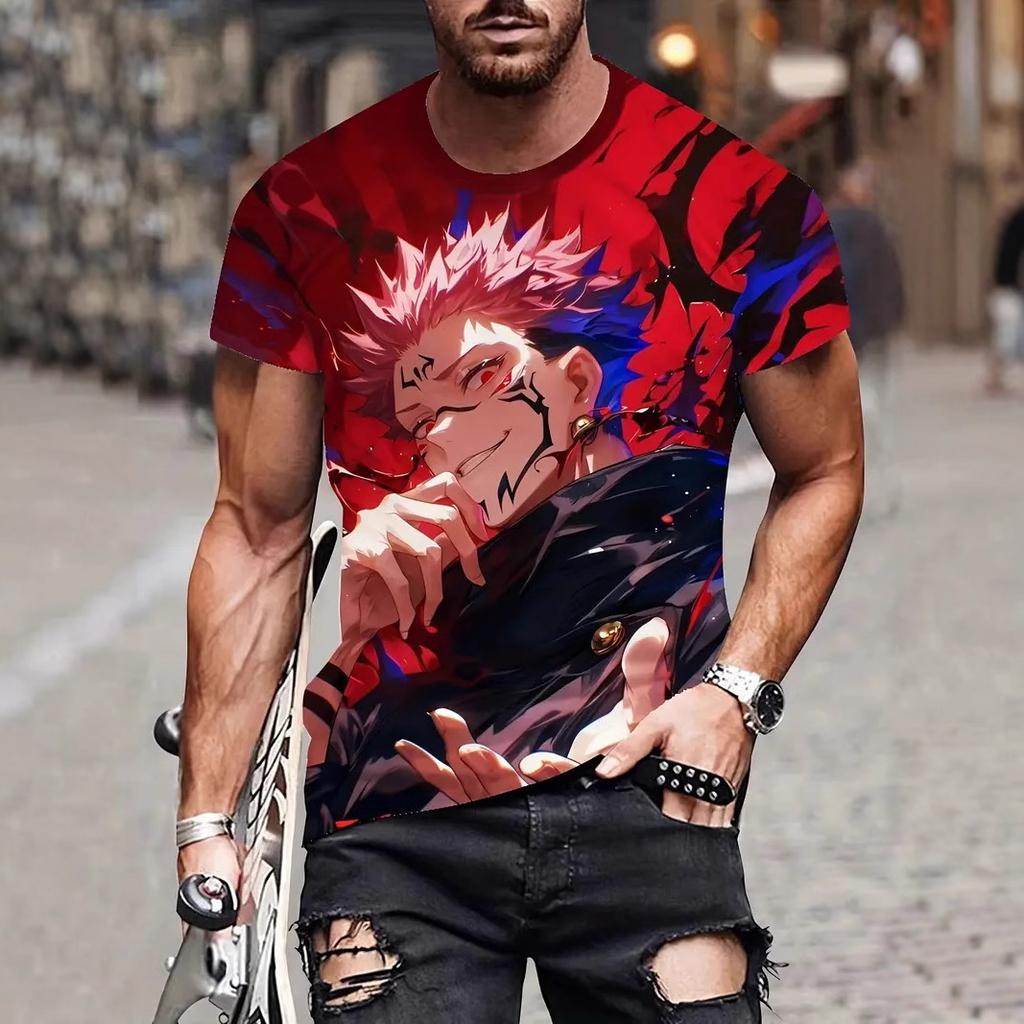 Summer Round Neck Anime Pattern 3D Print Top Fashionable Casual Short Sleeved Men's T-shirts