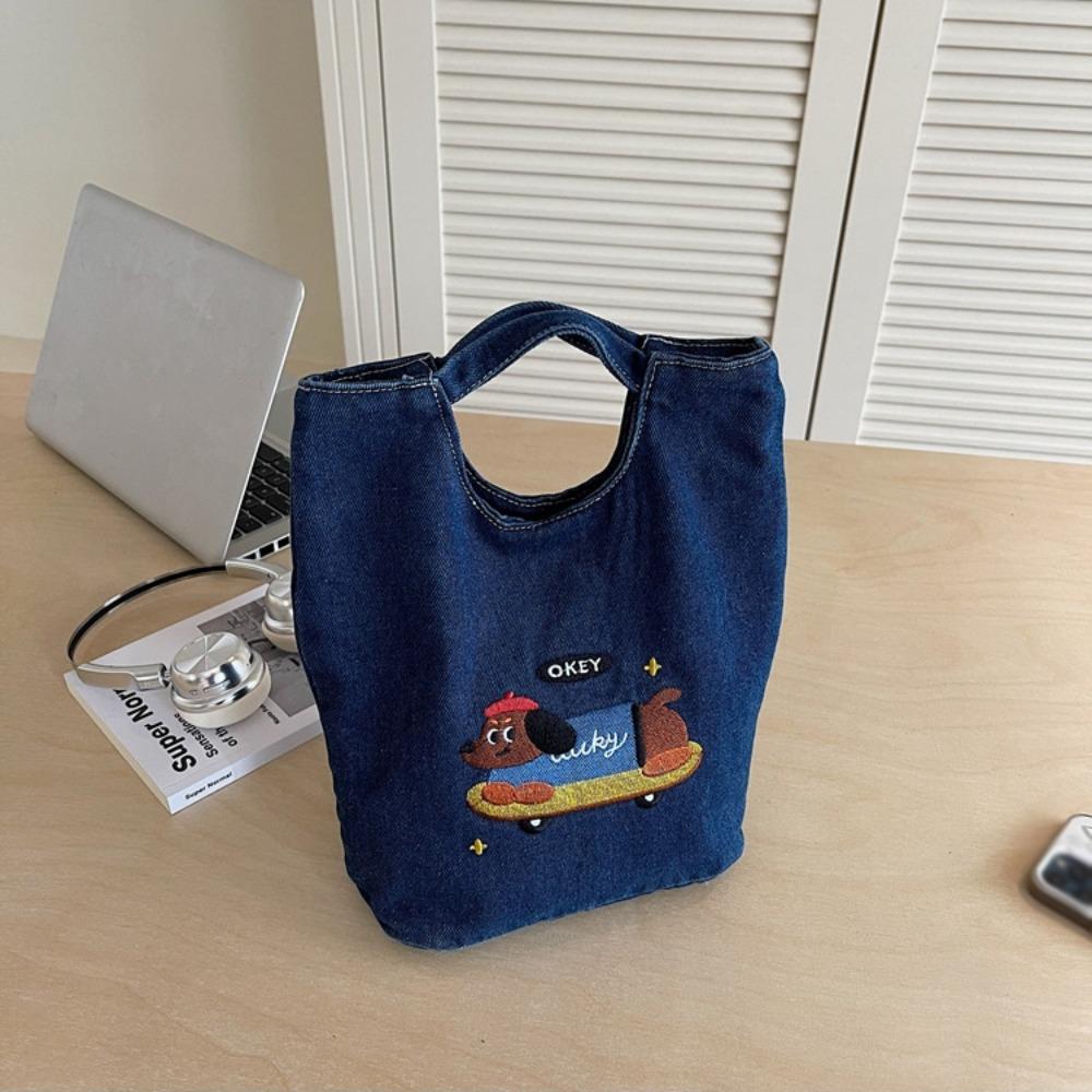 

Small Cloth Bag Embroidered Canvas Bag Skateboard Dog Tote Bag Denim Handbag Picnic Storage Bag Style 2