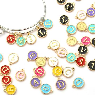 26Pcs A-Z Letter 10Pcs 0-9 Number 12mm Alloy Enamel Charms Pendant Beads for DIY Jewelry Findings