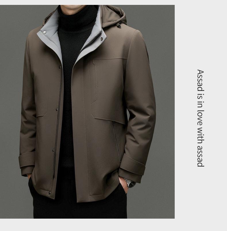 Men's Mid-Length Hooded Detachable Down Jacket - Thick, Warm Outerwear
