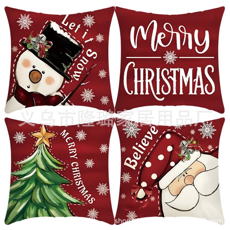 New Christmas Throw Pillow Cushion Home Decoration Short Plush Linen Printed Throw Pillow Cover