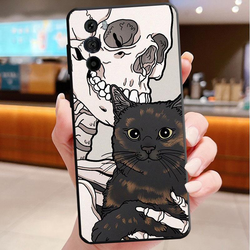Phone Case For Motorola Edge 50 40 Pro 60 50 40 30 Ultra Neo Fusion Moto G85 G72 G53 G54 G84 G13 G32 Cartoon Skeleton Skull Cat
