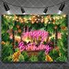 Hawaiian Tropical Summer Beach Background with Flamencos, Flowers, Aloha, Luau, Surfboard, for Parties, Photographic Studio Decoration