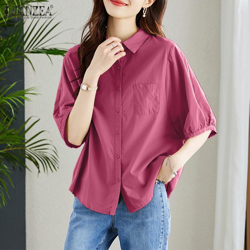 

ZANZEA Повседневная летняя блузка с коротким рукавом Рубашки
