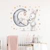 Sleeping Baby Bunny in Moon Cradle Wall Stickers, Cute Cartoon Self-Adhesive Decor for Kids Room Kindergarten Decoration
