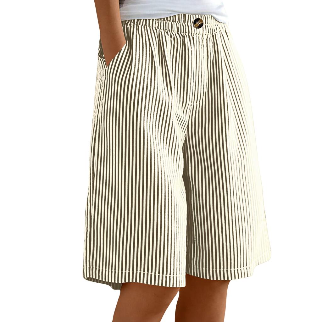 Women's Casual Comfortable Striped Button Pocket Summer Shorts