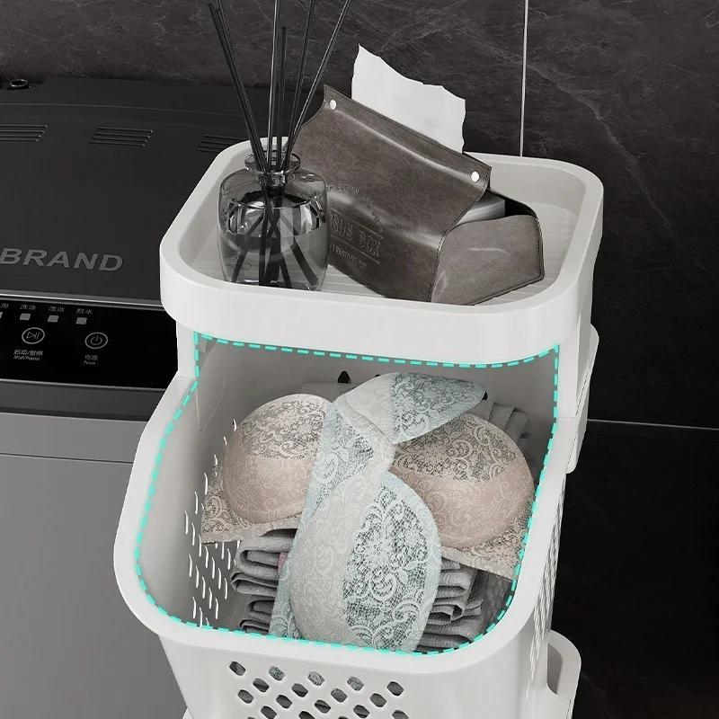 Laundry Basket with Wheels Multi-Tier Dirty Clothes Hamper Laundry Trolley Bathroom Organizer Toilet Rolling Storage Rack
