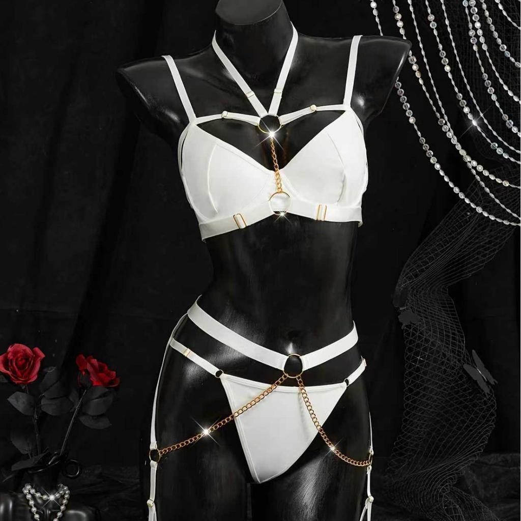 European and American metal chain neck uniform suit wind party role play two-piece set
