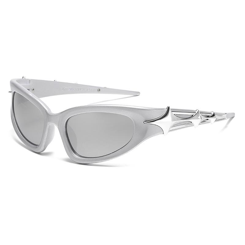 1PC Cyberpunk Future Technology Sense Cycling Mirror Y2K Millennial Spice Girls Internet Celebrum Street Photography Sunglases серебряный