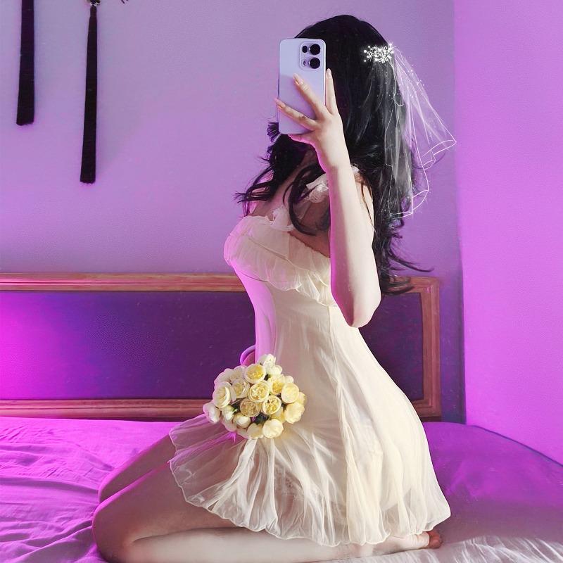 New Lace Mesh Suspender Nightdress Women's Summer Sweet Ruffle Edge Pajamas Skirt Super Fairy Pure Desire Loungewear