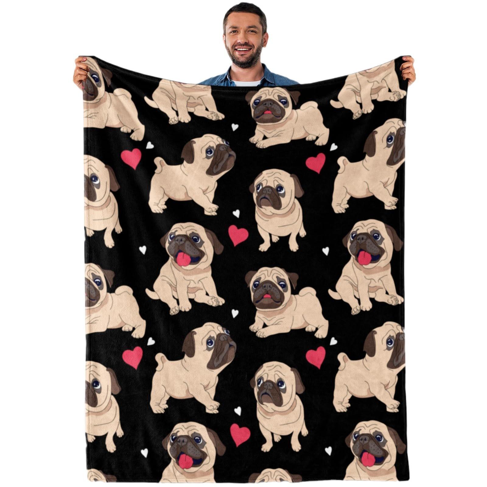 

VIKAMA Pug Print Blanket, Cute Animal Blanket, Sofa Blanket, Office Blanket, Soft, Comfortable And Washable, Nap Blanket 75x90cm