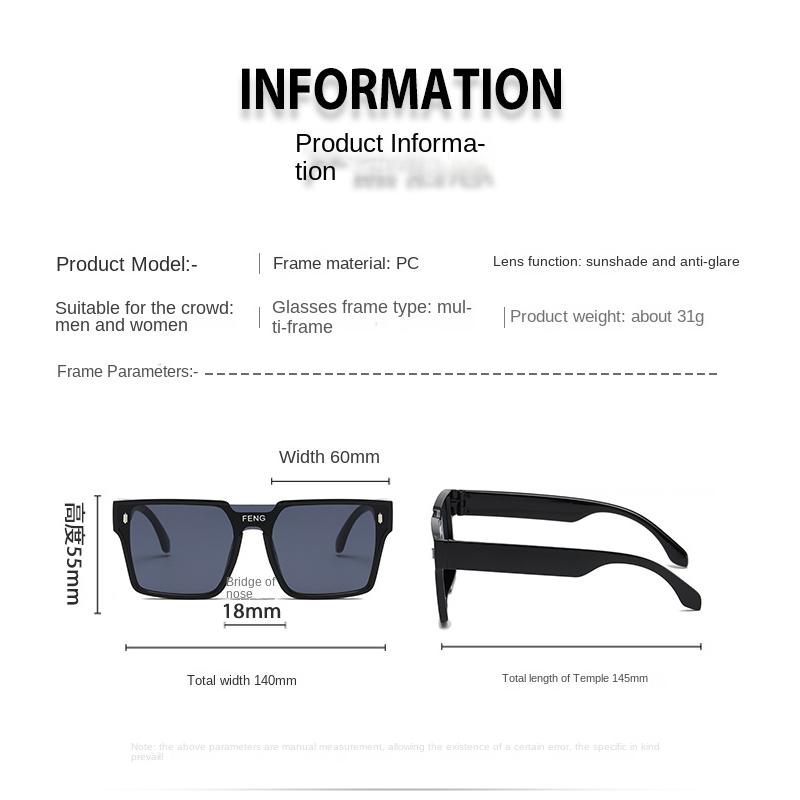 Vintage Square Sunglasses Woman Big Frame Mirror Solid Color Sun Glasses Summer Traveling Shades UV400 Feminino