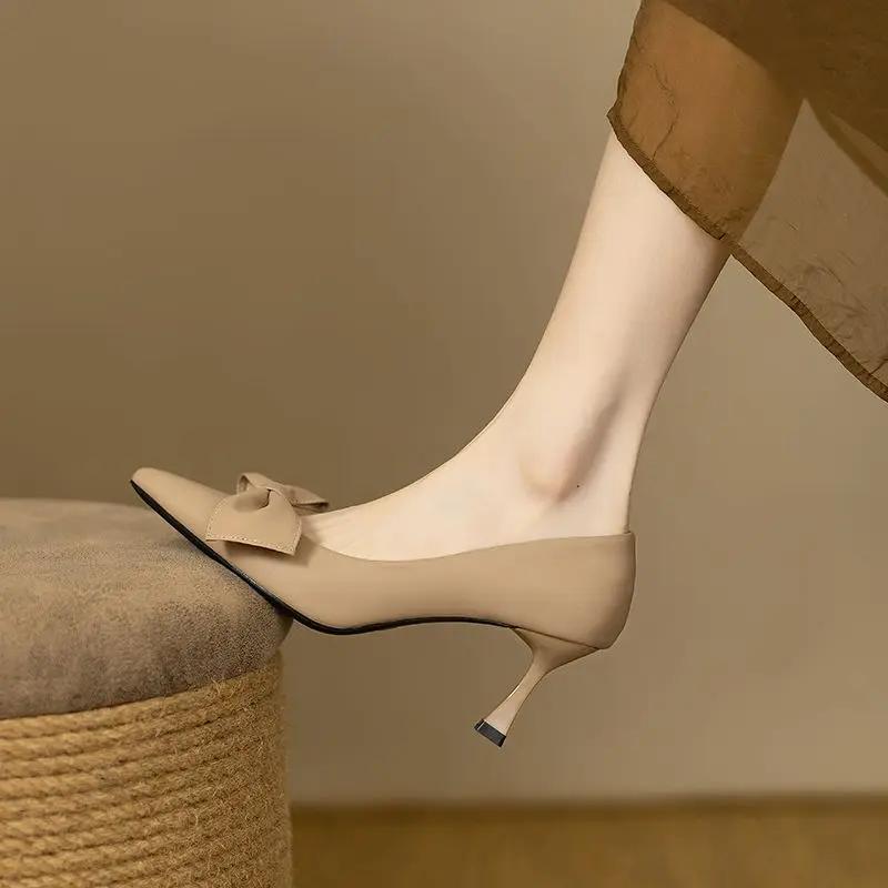 Fashion With Bow on Heeled Pointed Toe Woman Pumps Shoes for Women High Heels Stilito Chic Point Footwear Discount Elegant Dress Stylish