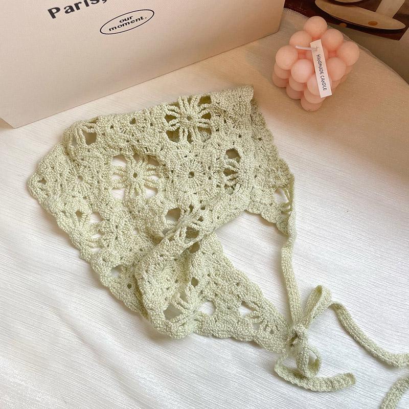 

Пряный цветок Девушка Французский треугольный шарф Косынка Милая вязаная повязка на голову Женский шарф Y2k Головной убор высокого класса Аксессуары для волос зелёный