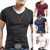 Herren Übergröße Sommer Basic Top Einfarbig Kurzarm V-Ausschnitt Slim Fit T-Shirt