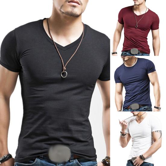 Herren Übergröße Sommer Basic Top Einfarbig Kurzarm V-Ausschnitt Slim Fit T-Shirt
