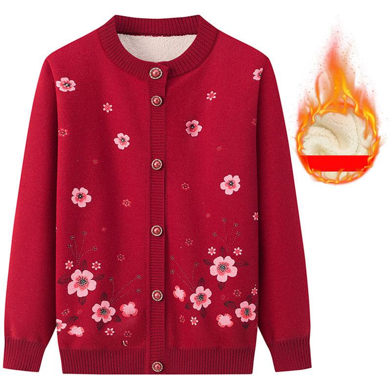 Mother's Winter Sweater Cardigan Middle-aged and Old Women's Grandmother's Plush Thickened Spring and Autumn Old Lady's Coat