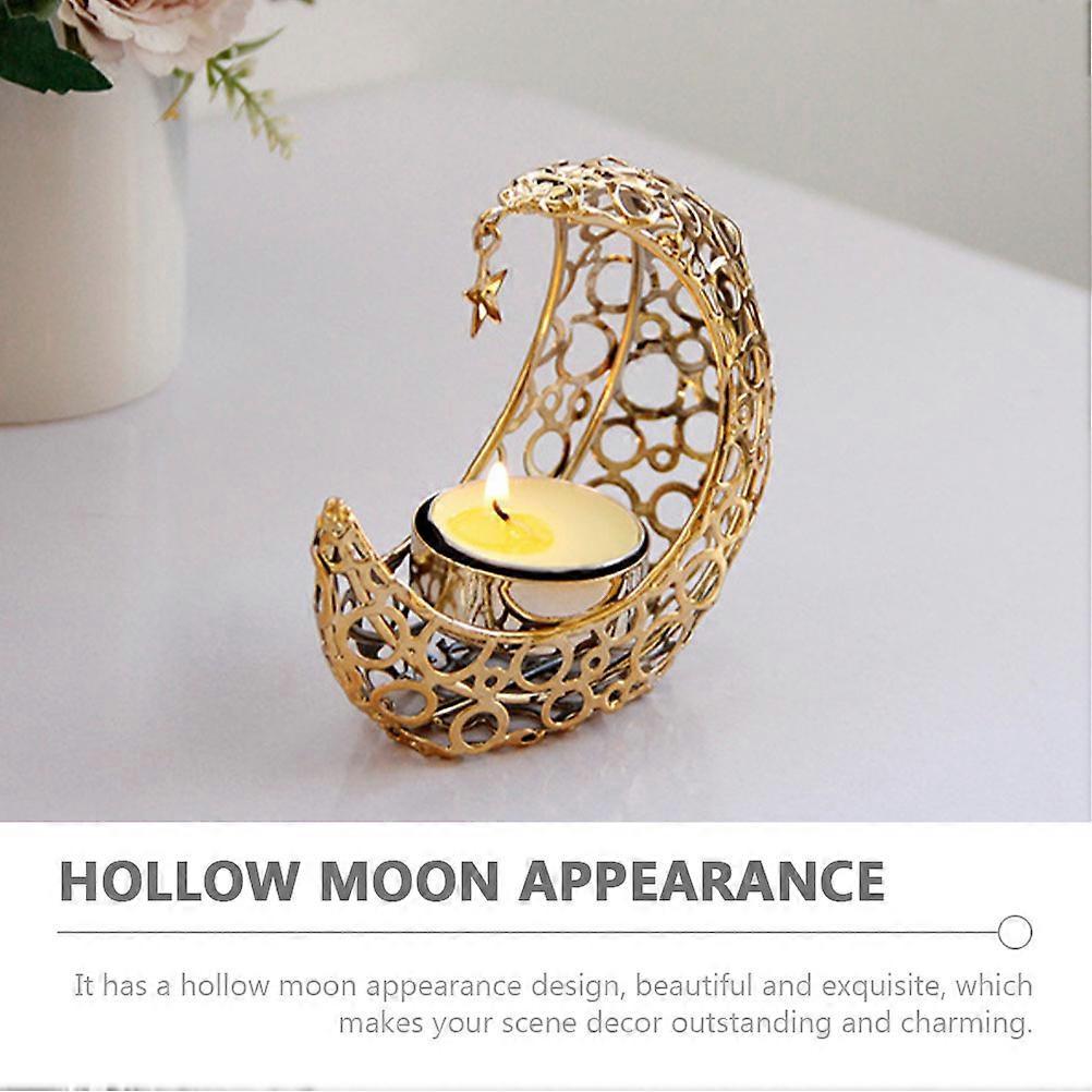 Moon Candle Holder Hollow Metal Candle Holder Candle Desktop Stand Ornament less