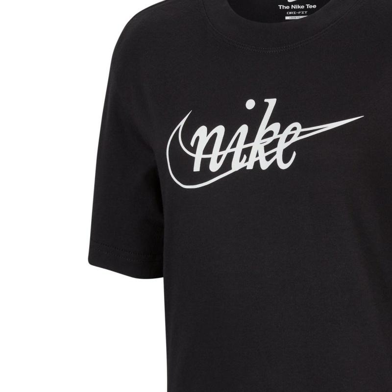 Nike Dri-Fit Letter Logo Print Loose Round Neck Short Sleeve T-Shirt Kids Tops Black FD0941-010