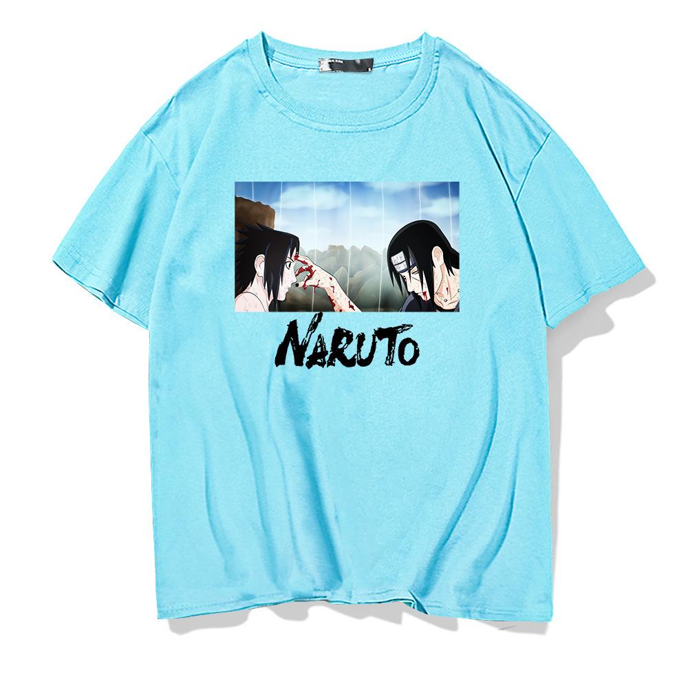 Naruto T-shirt male Japanese anime Sasuke Uchi Hasuki family trendy brand youth pure cotton loose top
