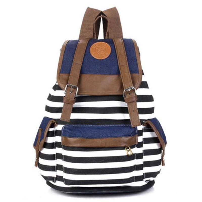 Stylish Unisex Womens Stripes Canvas Backpack With Comfortable Straps For All-day Use