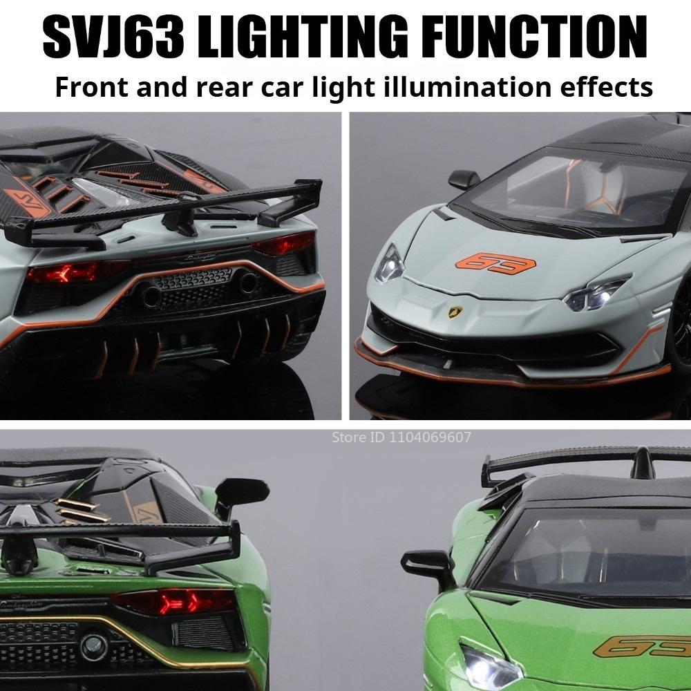 Scale 1:32 SVJ63 LP770 Car Model Toy Doors Opened Sound Light Sports Cars Models Alloy Body Rubber Tires for Children's Toys