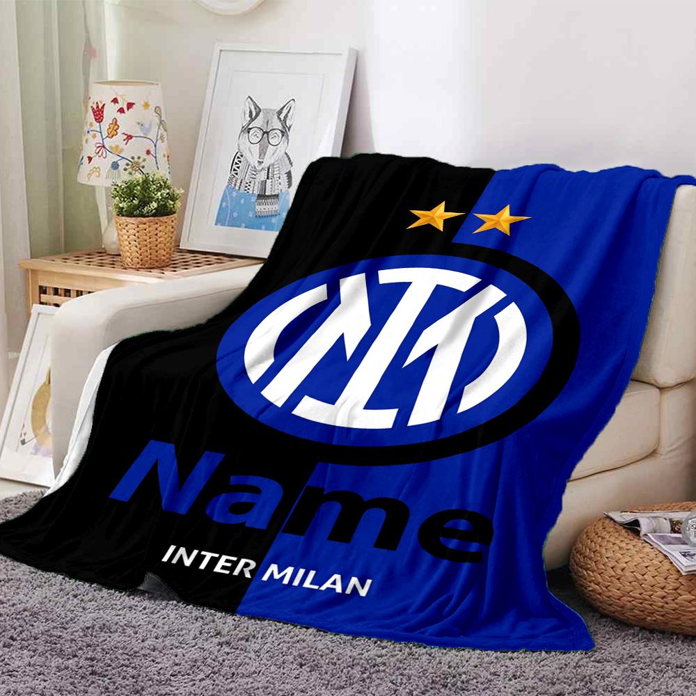 Custom Name Inter Milan Theme Printed Blanket Perfect For Couch Bed Travel Outdoor Use Machine Washable Cozy Durable