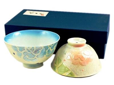 Arita Ware, Teisen Kiln, Lustre Rose Pattern, Pair of Tea Bowls (husband and Wife's Tea Bowls)