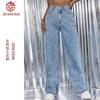 Jeans Style Perle Lavé à l'Eau Taille Haute Coupe Droite Denim Pantalon Femme