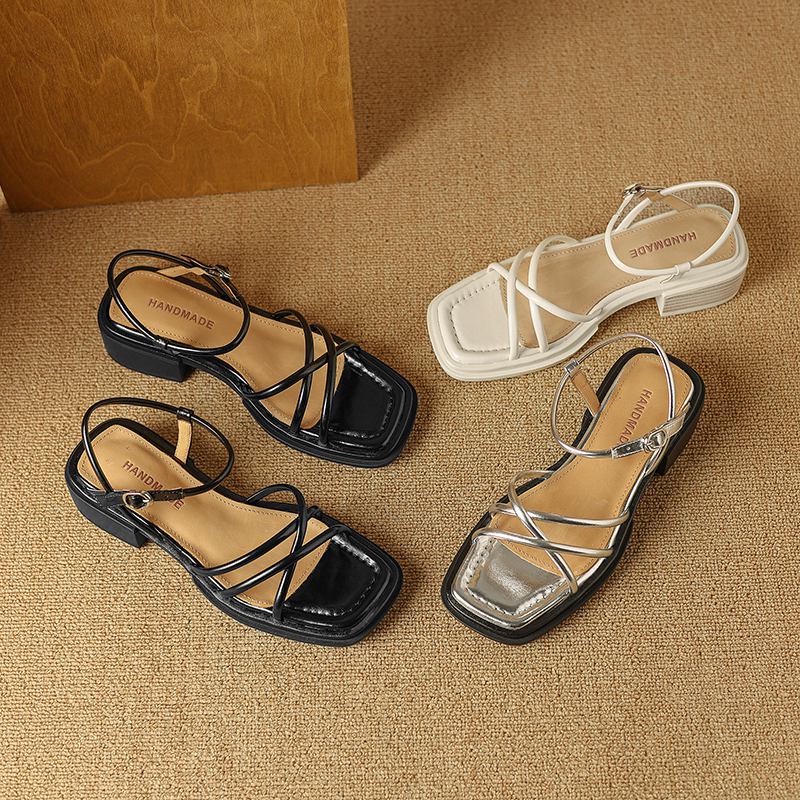 Krazing Pot Летняя обувь-гладиатор из микрофибры с открытым носком на толстом каблуке — фото 18