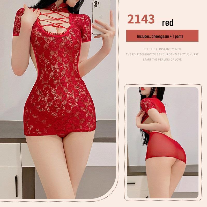 Mulan Retro Print Cheongsam Pajama Set - Sexy, Slim, High Slit, Bodycon Lingerie In Ancient Style