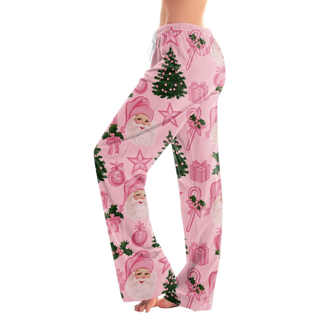 Women's Christmas Print Casual Pants with No Pockets for Holiday Lounging
