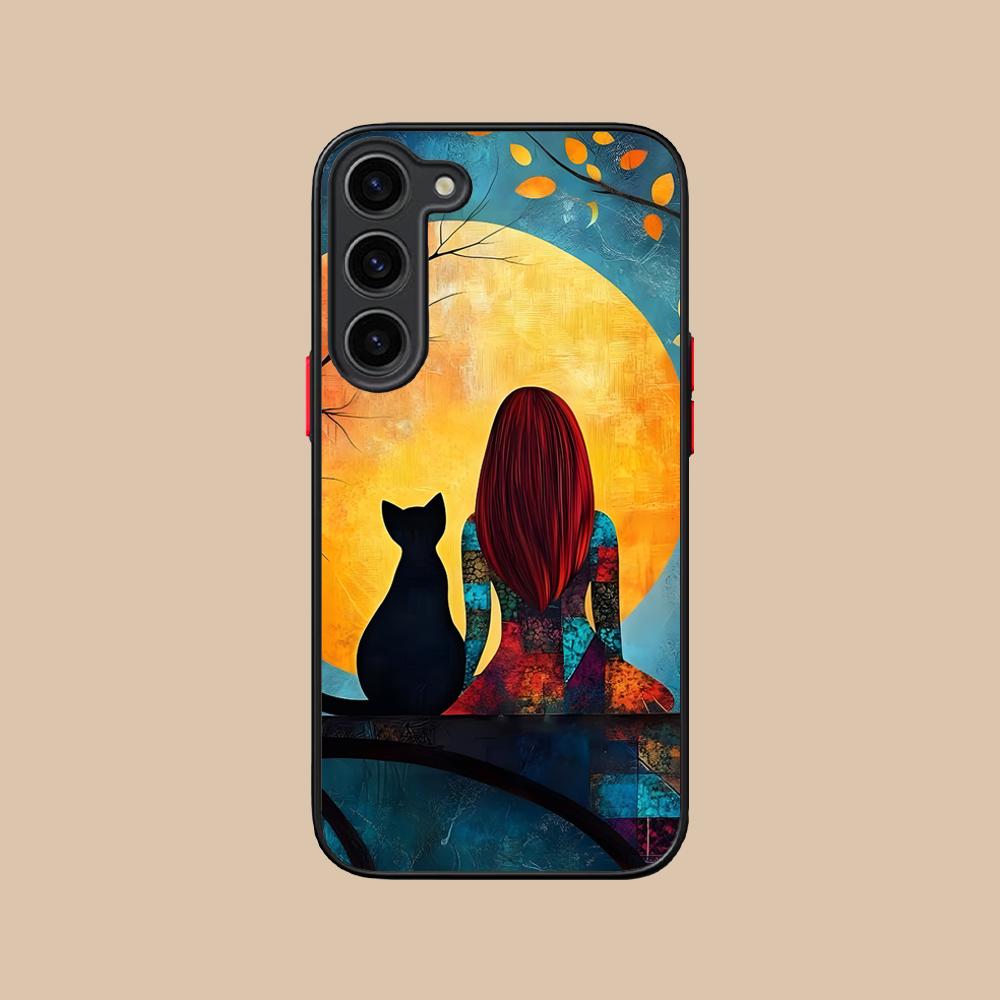 Girl Cat Kitten Art Phone Case for Samsung Galaxy S25 S24 S23 S22 S21 Plus FE Ultra Colour Silicone Protective Luxury Smartphone Galaxy S22+ 5G