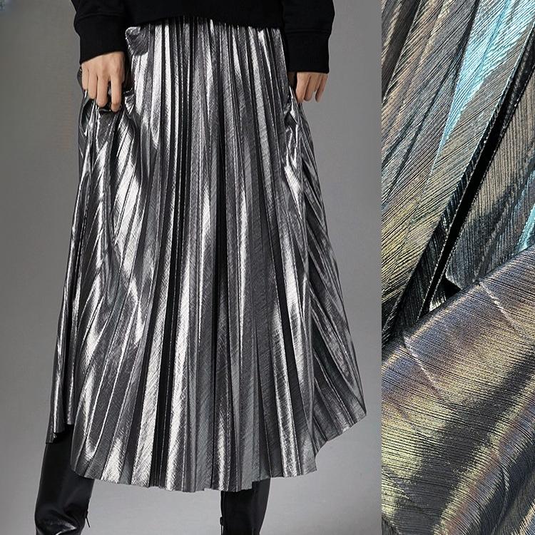 Jarní a podzimní dámská sukně Kovová skládaná sukně Dlouhá sukně do půl těla