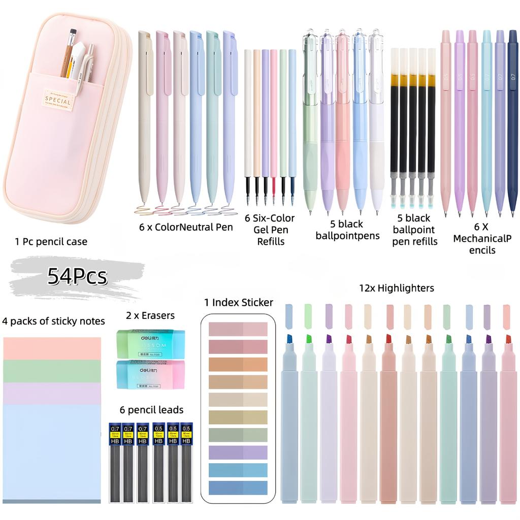 Back to School Stationery Set with High Appearance Pencil Pouch, Elementary Student Reward Gift, Multifunctional Pencil Case Learning Supplies