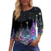Women's Fashion Casual Round Neck 3/4 Sleeve Loose  Printed T-Shirt Ladies Top