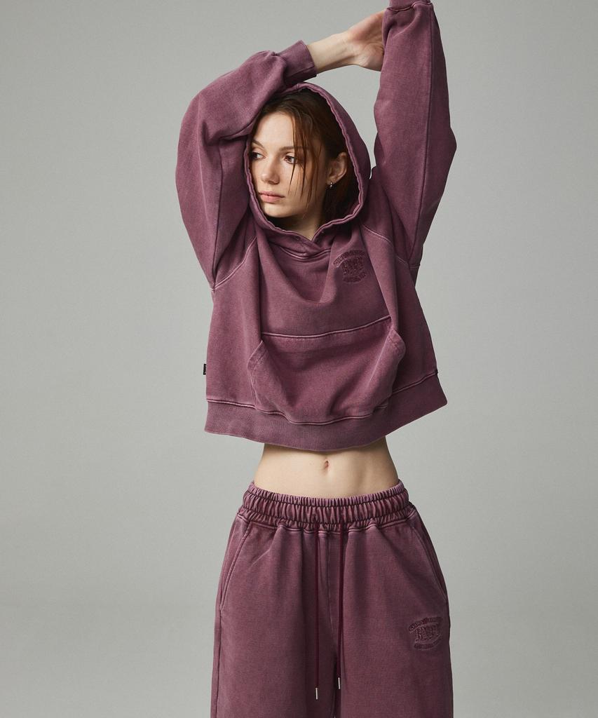 PIGMENT Authentic Embroidered Crop Hoodie Wine