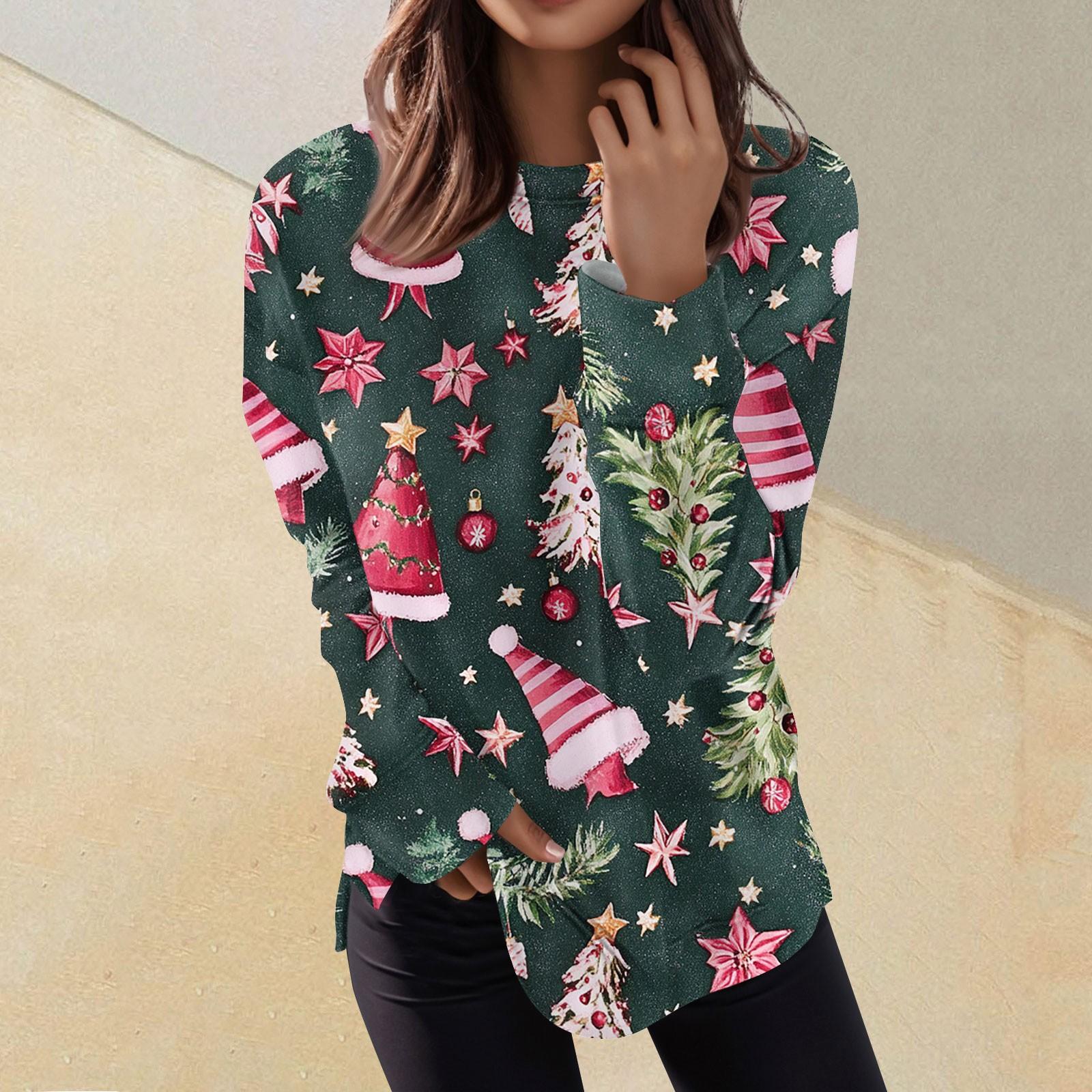 

Женский повседневный модный пуловер с длинным рукавом и круглым вырезом с принтом XXXXXL зелёный