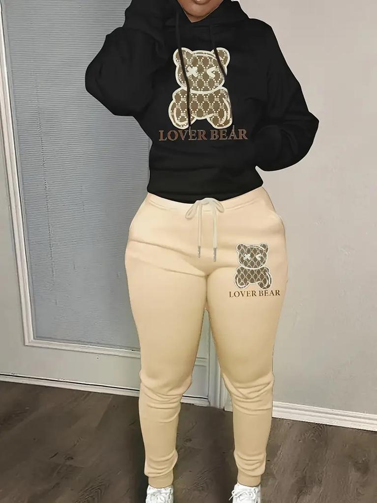 European And American Women'S Clothing Autumn And Winter Hooded Casual Sports Sweater Two-Piece Set