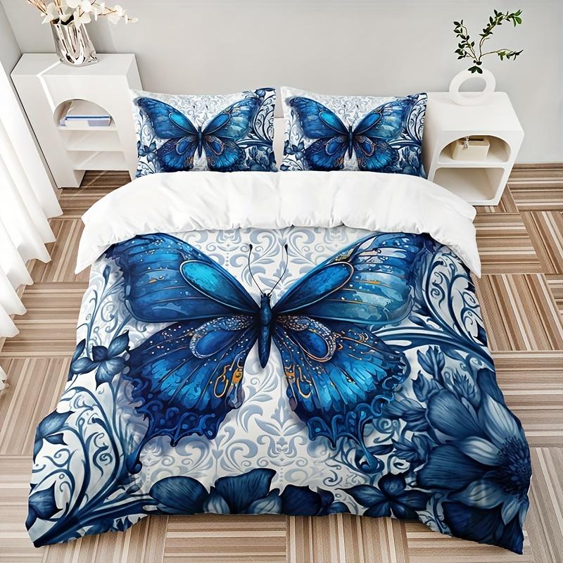 Fashion Luxury Blue Butterfly Print Duvet Cover Set Soft Comfortable Duvet Cover For Bedroom Guest Room Bedding Set
