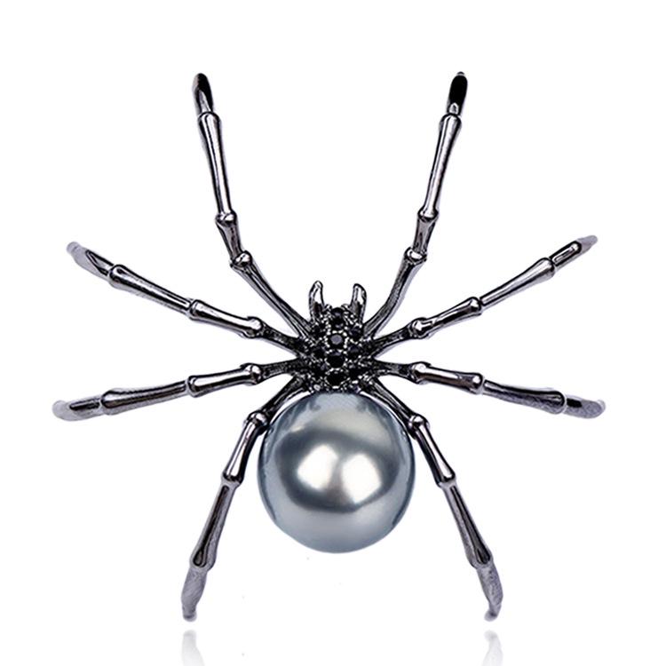 Koreanische Schwarze Spinne Strass Brosche für Damen - Vintage Korsagen Schmuck, Halloween Accessoire