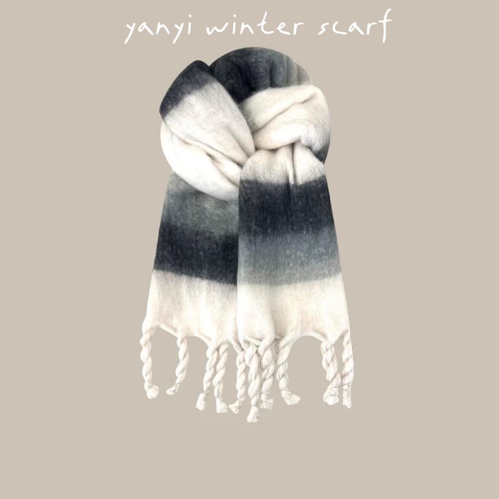 Women's Autumn & Winter Plaid Scarf: Thick Imitation Cashmere Shawl, Solid Color Neck Warmer for Students