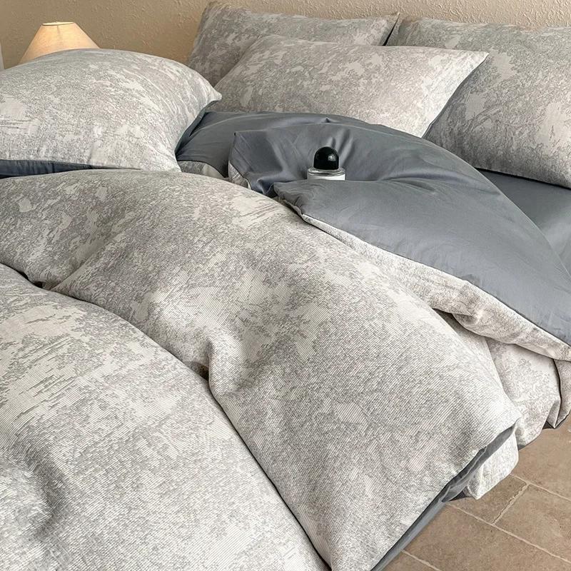 Light Luxury Soft Thick 100% Cotton Flat Sheet Sets Satin Jacquard Silky Bedding Set for Seasons Single Double Bed Comfort Set