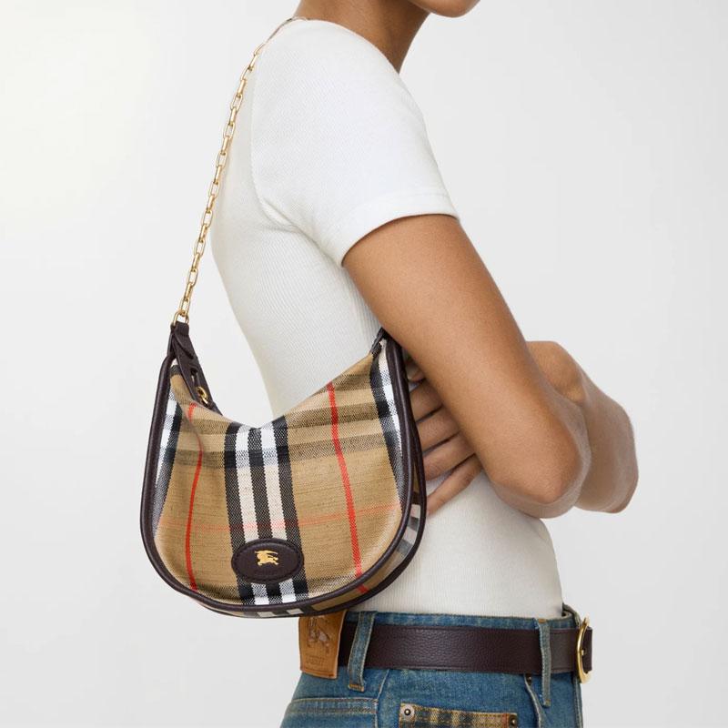 Burberry Highlands Zip Closure Design Equestrian Knight Logo Plaque Cotton Mini Shoulder Bag Women shoulder bag Beige 81235771