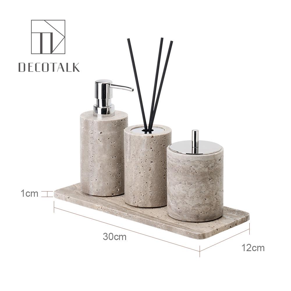 Set da Bagno Travertino Grigio Argento Wabi-Sabi: Vassoio e Decorazione per Lavabo.