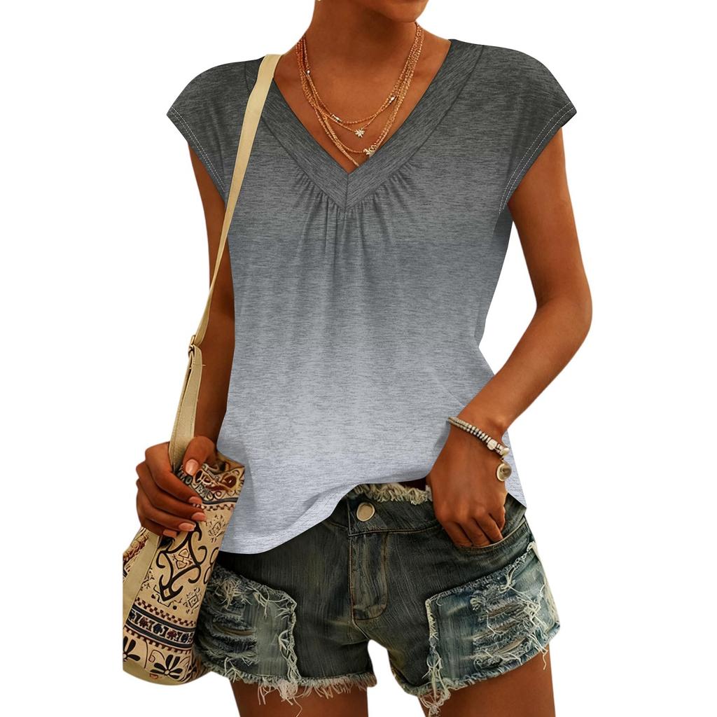 Women's Fashion V-neck Gradient Print Short Sleeve Top