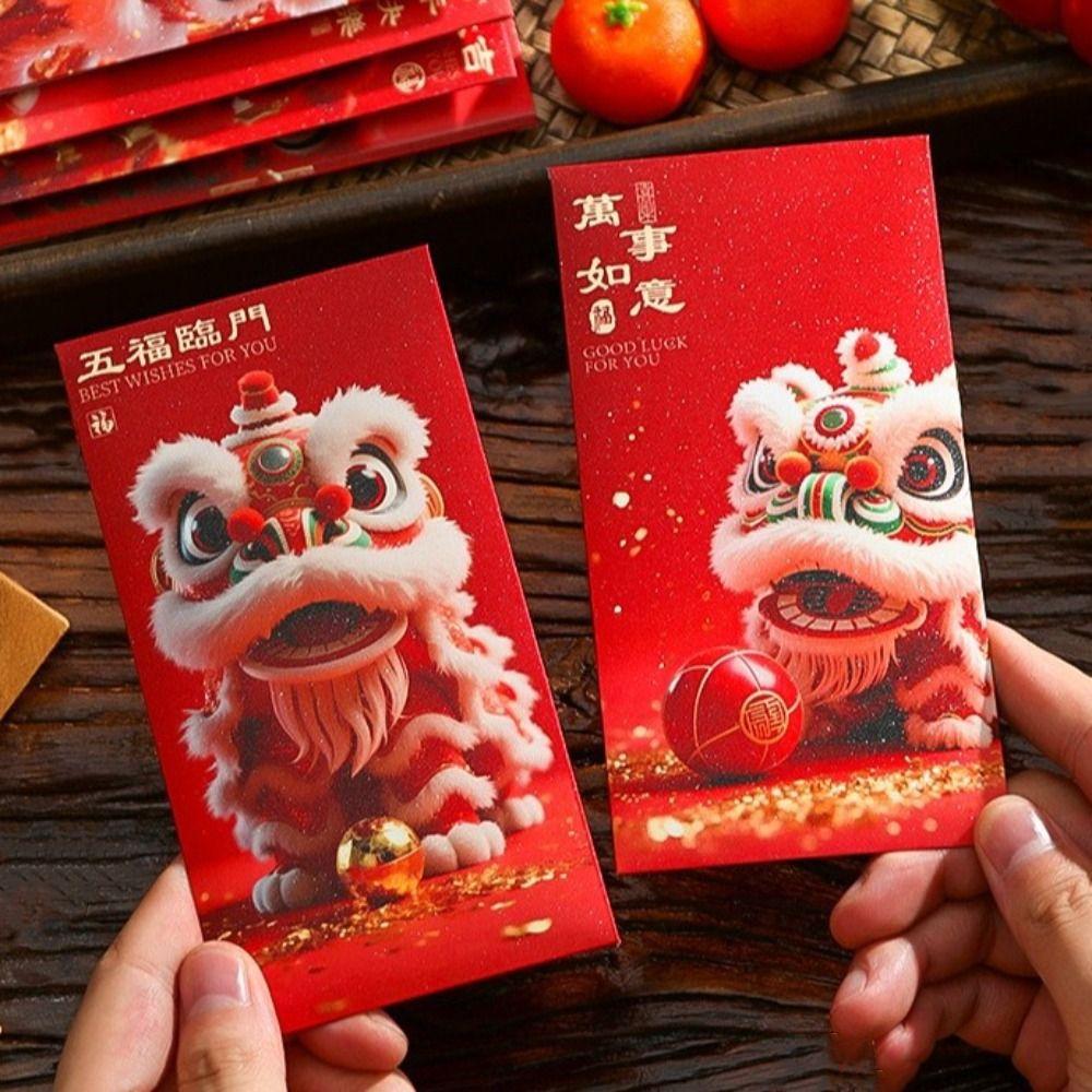 6 Stück 2026 Jahr des Pferdes Neujahr Roter Umschlag Cartoon Traditionelle Glücksgeldtasche Segenspapier Rote Taschen Hochzeitszeremonie